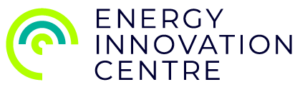Energy Innovation Centre Logo. A green and teal three quarter circle in the shape of an 'e', with capitalised text next to it on the right